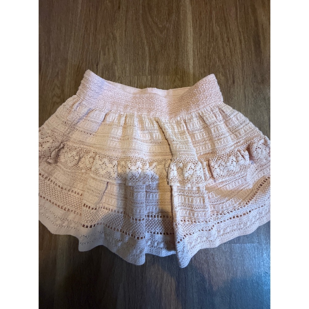 Aerie Peach Pink Crochet Tiered‎ Ruffle Mini Skirt High Waisted Size Medium - Picture 3 of 4